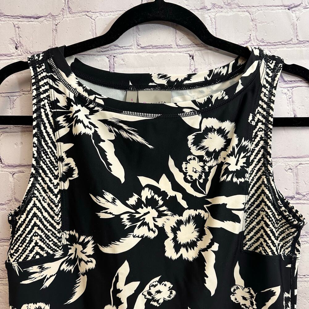 Athleta Molokai Rash Guard Tank Top Black Cream Floral Women's Small Beach - Picture 2 of 10